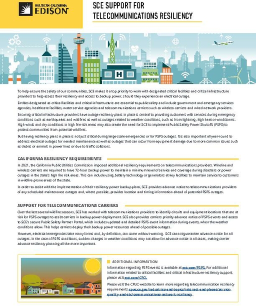 SCE Support for Telecommunications Resiliency cover