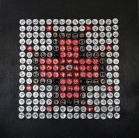 Childs' bottle cap quilts on exhibit, sale