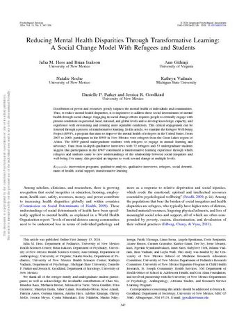 Reducing Mental Health Disparities through Transformative Learning: A social change Model with Refugees and Students