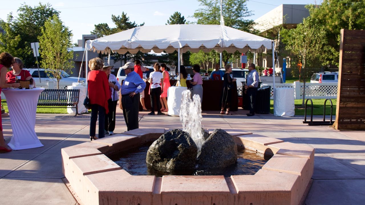 Water fountain in the center of the newly dedicated courtyard