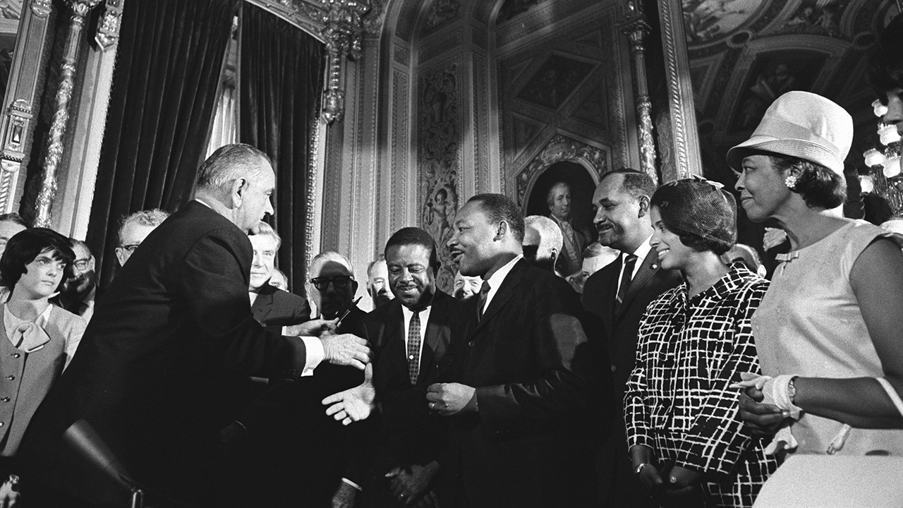 President Lyndon Johnson greets