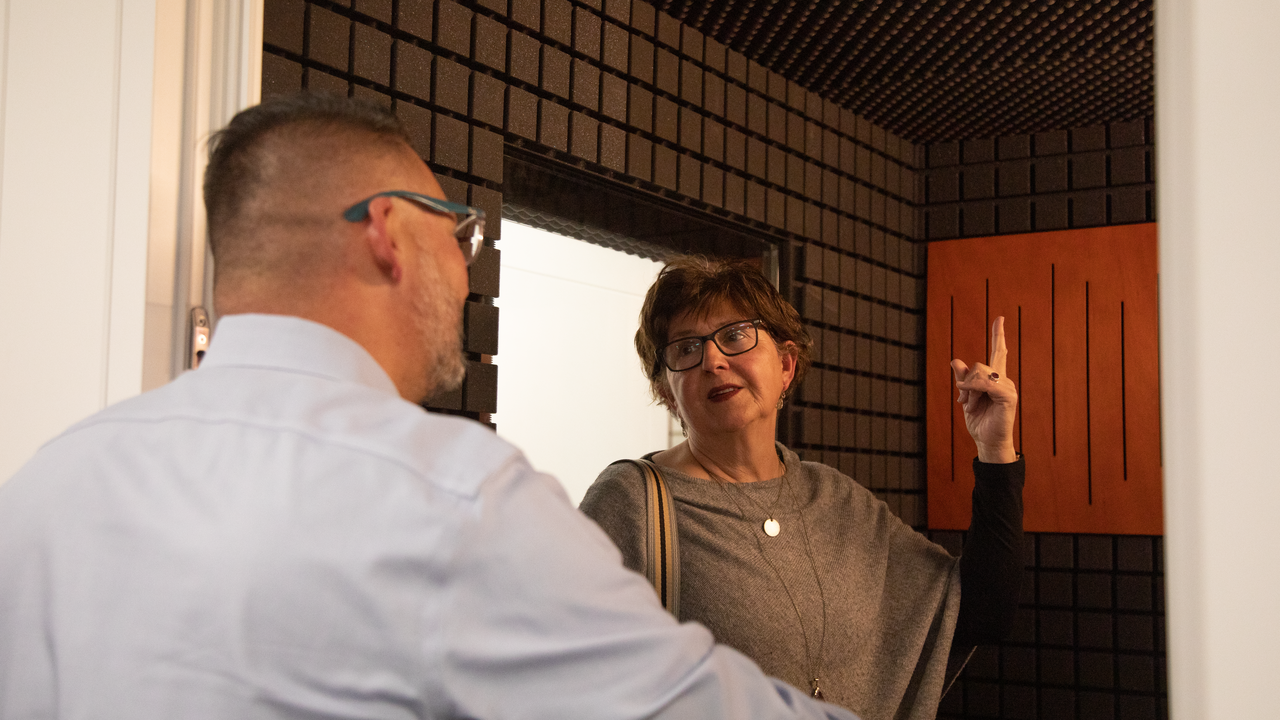 Visitors check out new audio booths