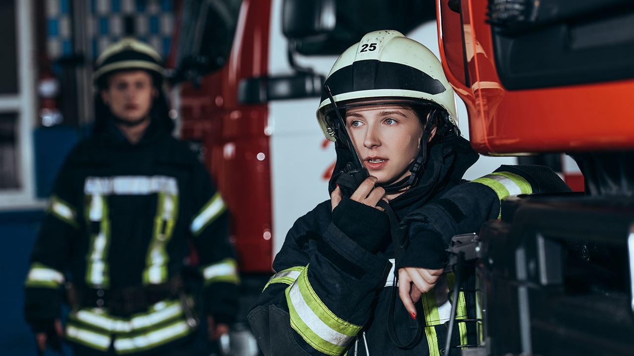 Firefighter with radio
