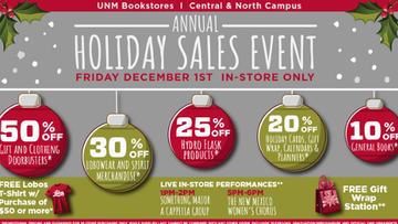 UNM Bookstores annual holiday sales event to be held on Friday, Dec. 1