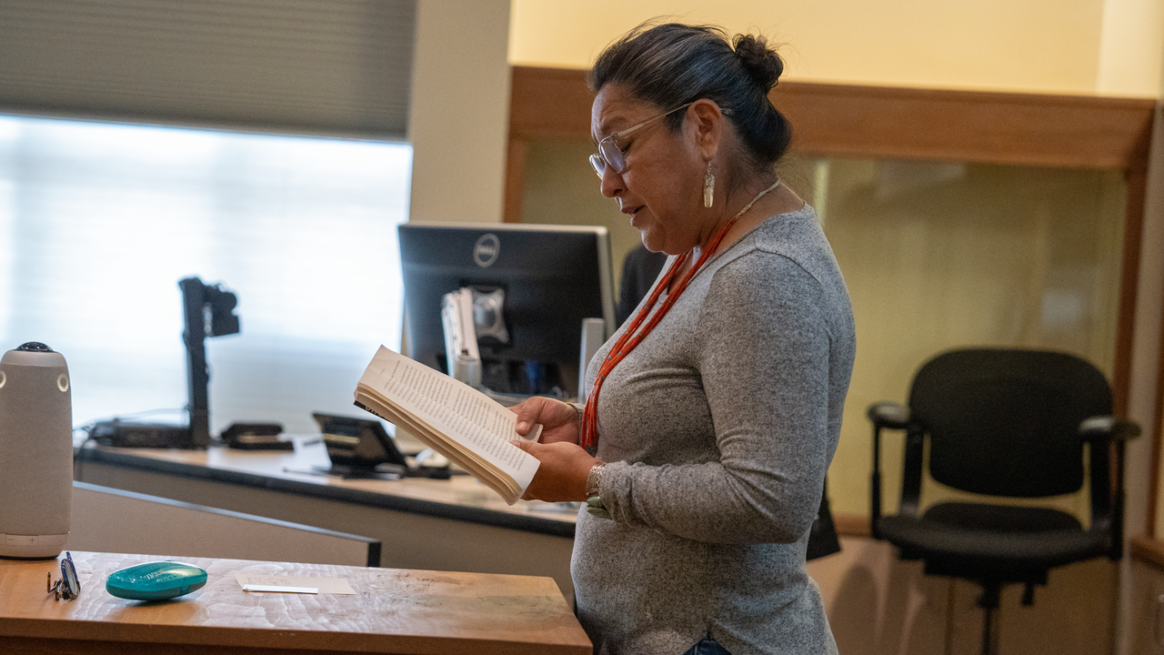 Emerson reads a chapter of her book