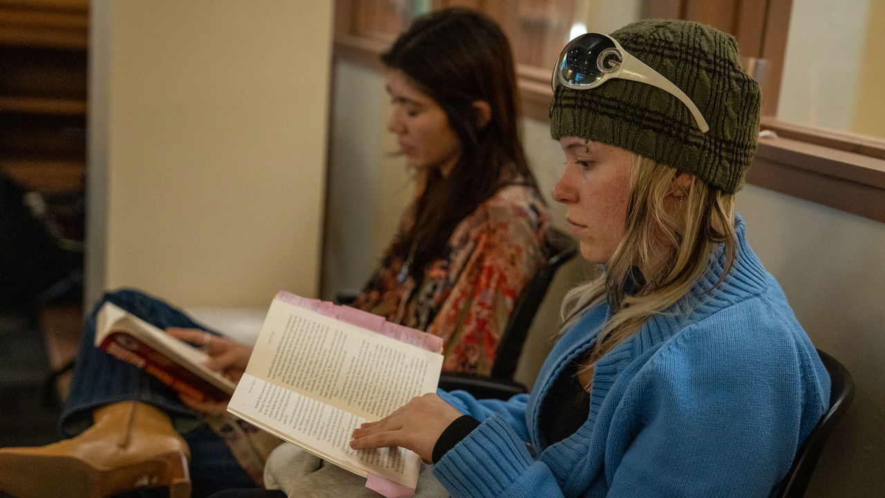 Students follow along with chapter reading