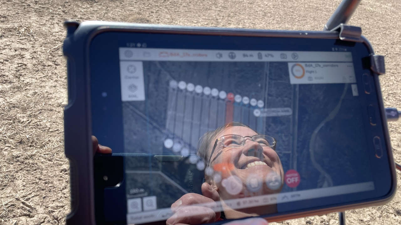 Rowan Converse operates the drone in Bosque Del Apache.