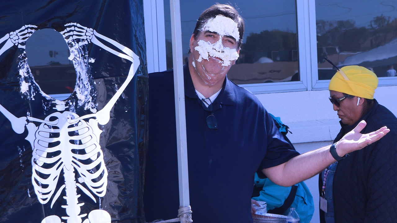 FM Director Alfred Sena with a little pie around the eyes.