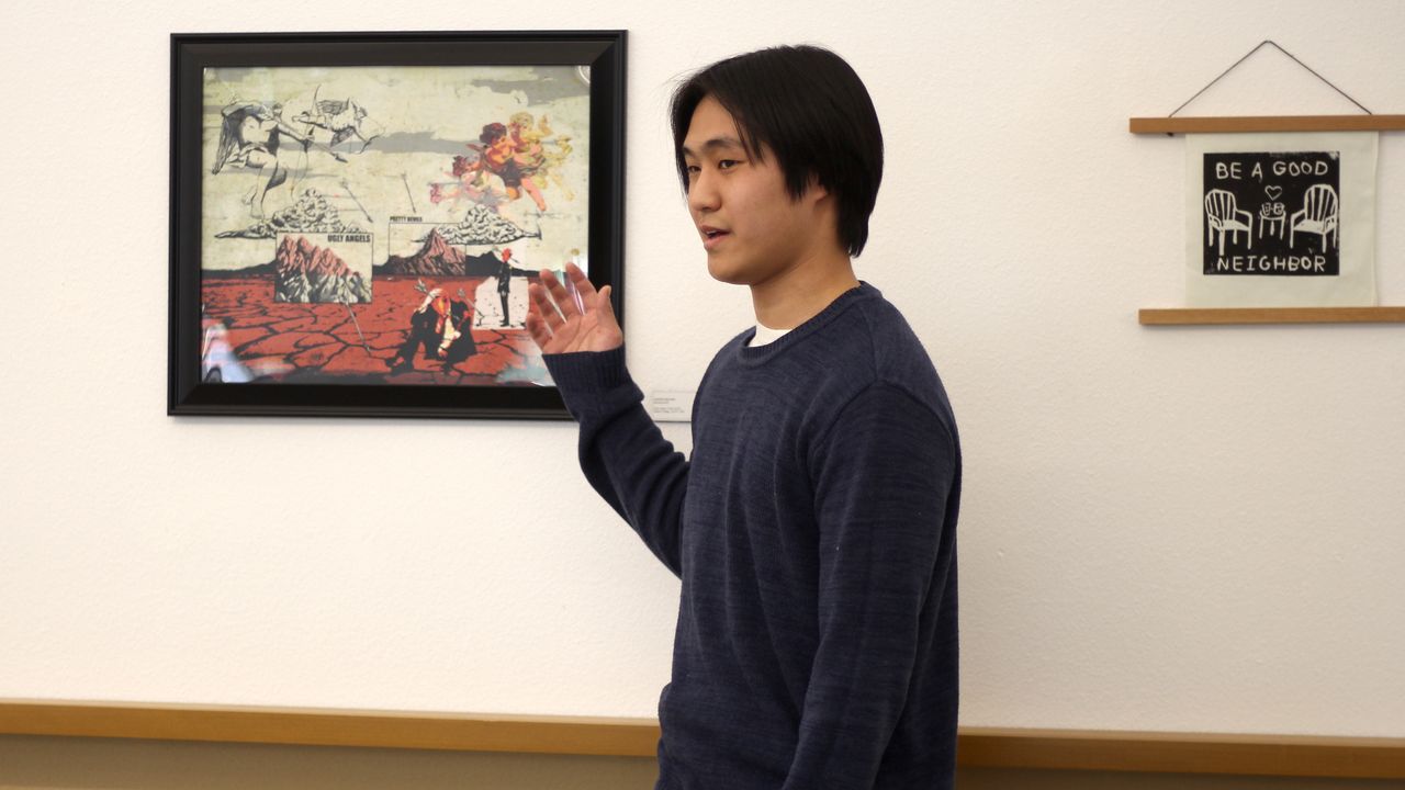 Students present artwork at Spectra Gallery.
