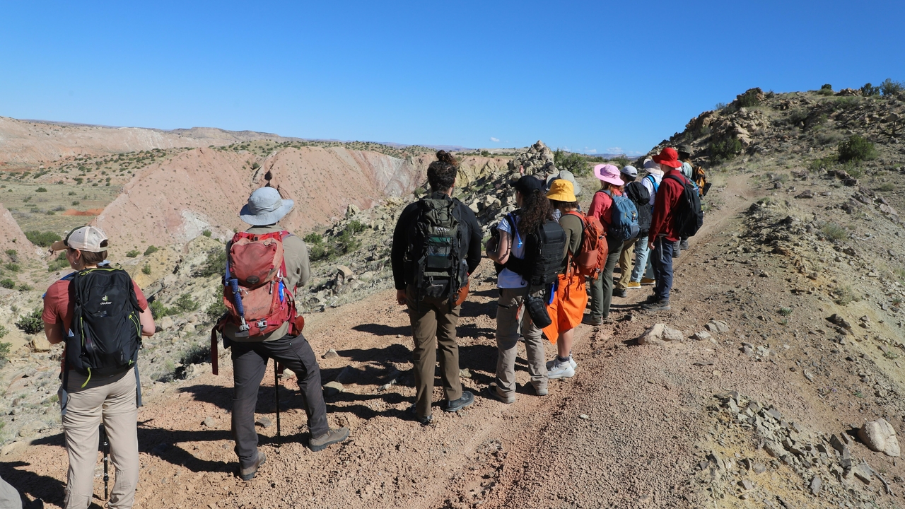 Field camp students look over the field area near San Ysidro, NM.