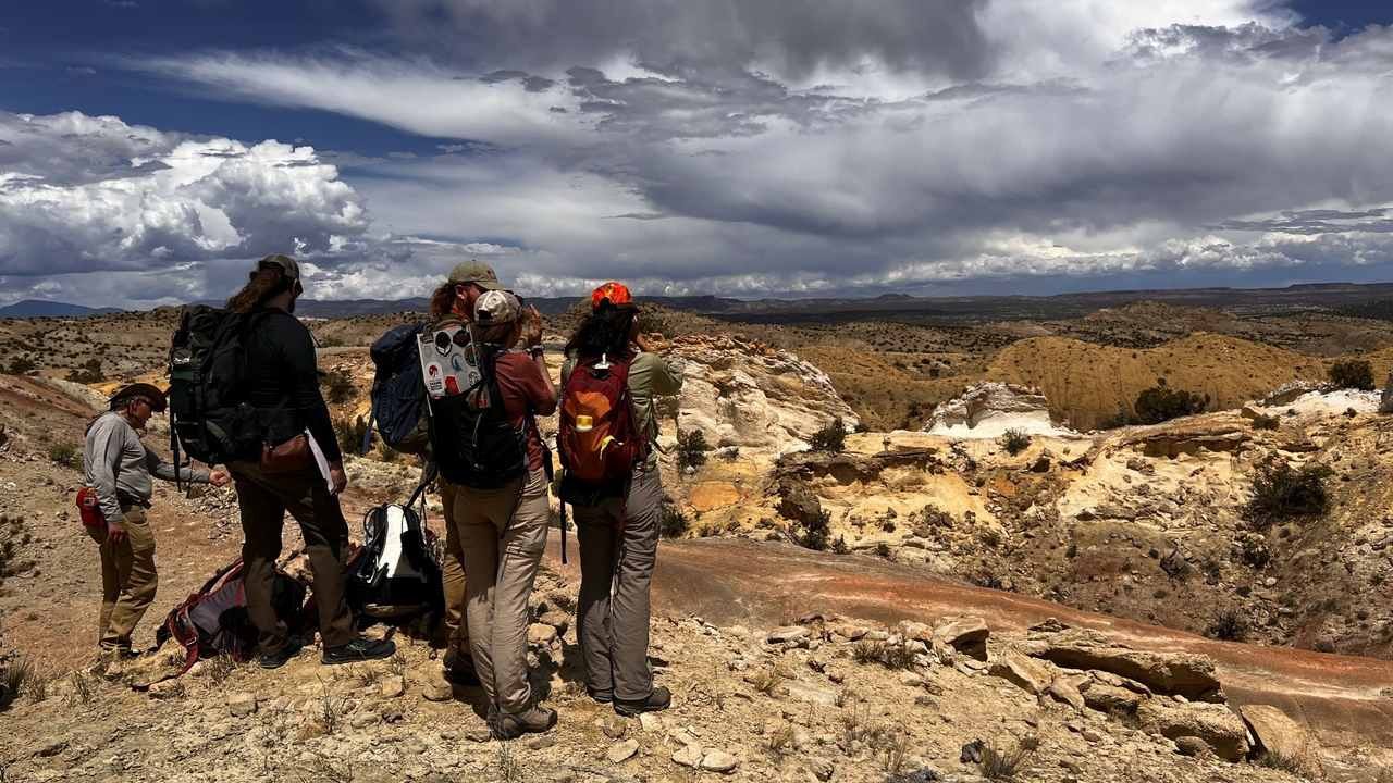 Prof. Karlstrom working with students on mapping fault features at San Ysidro.