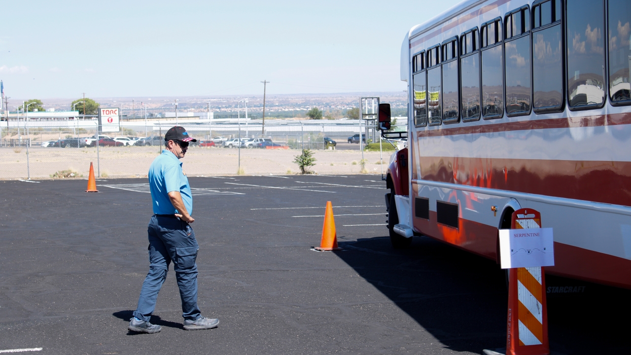 PATS Rodeo bus driver going through the obstacle course