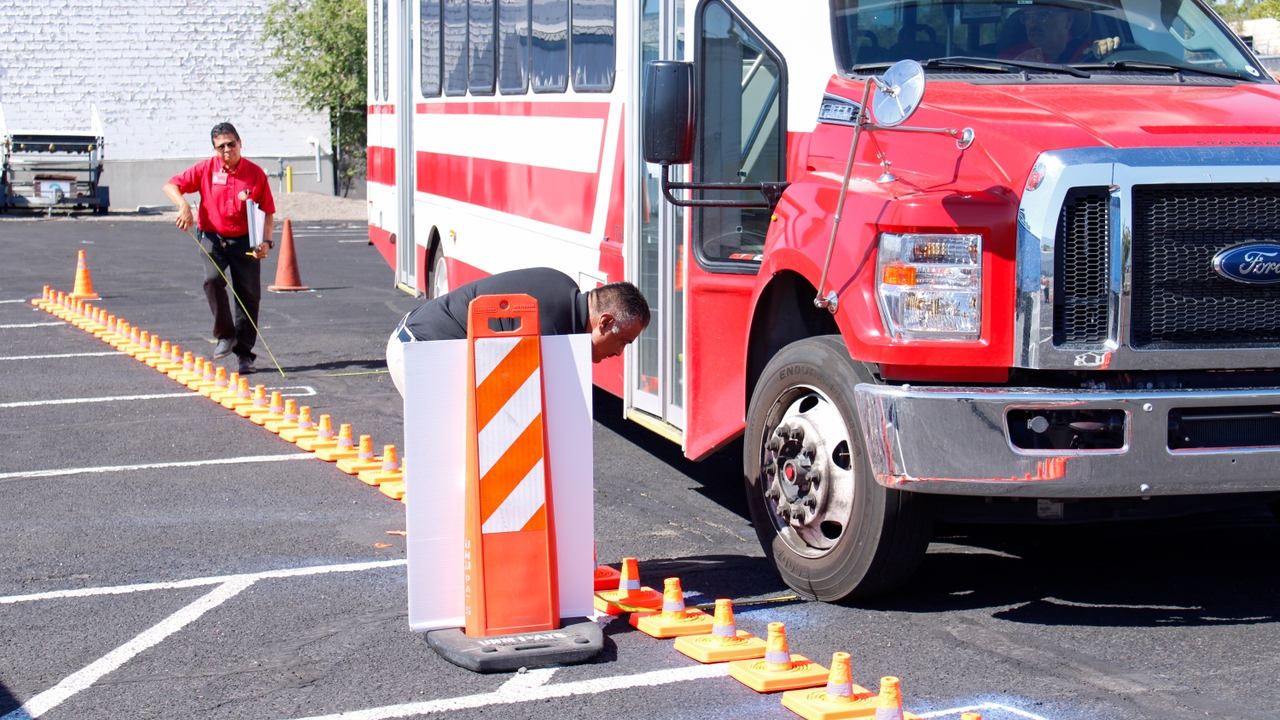 PATS Rodeo bus driver going through the obstacle course 