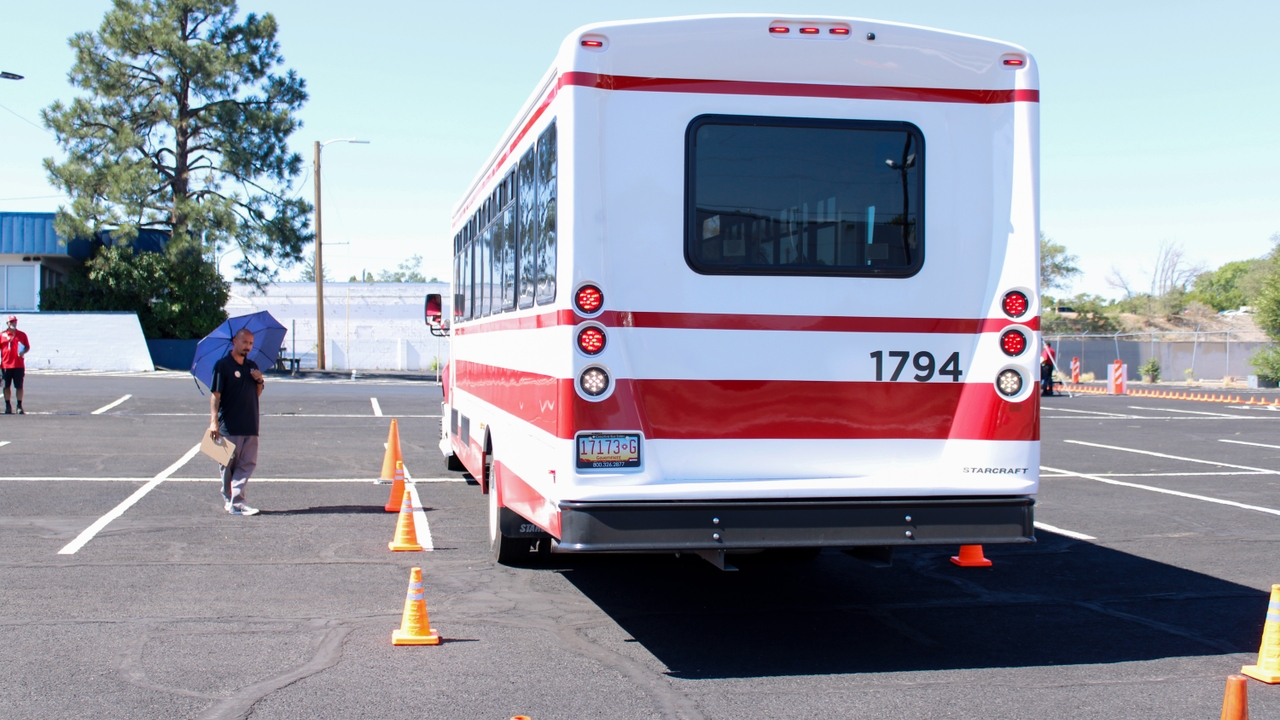 PATS Rodeo bus driver going through the obstacle course 