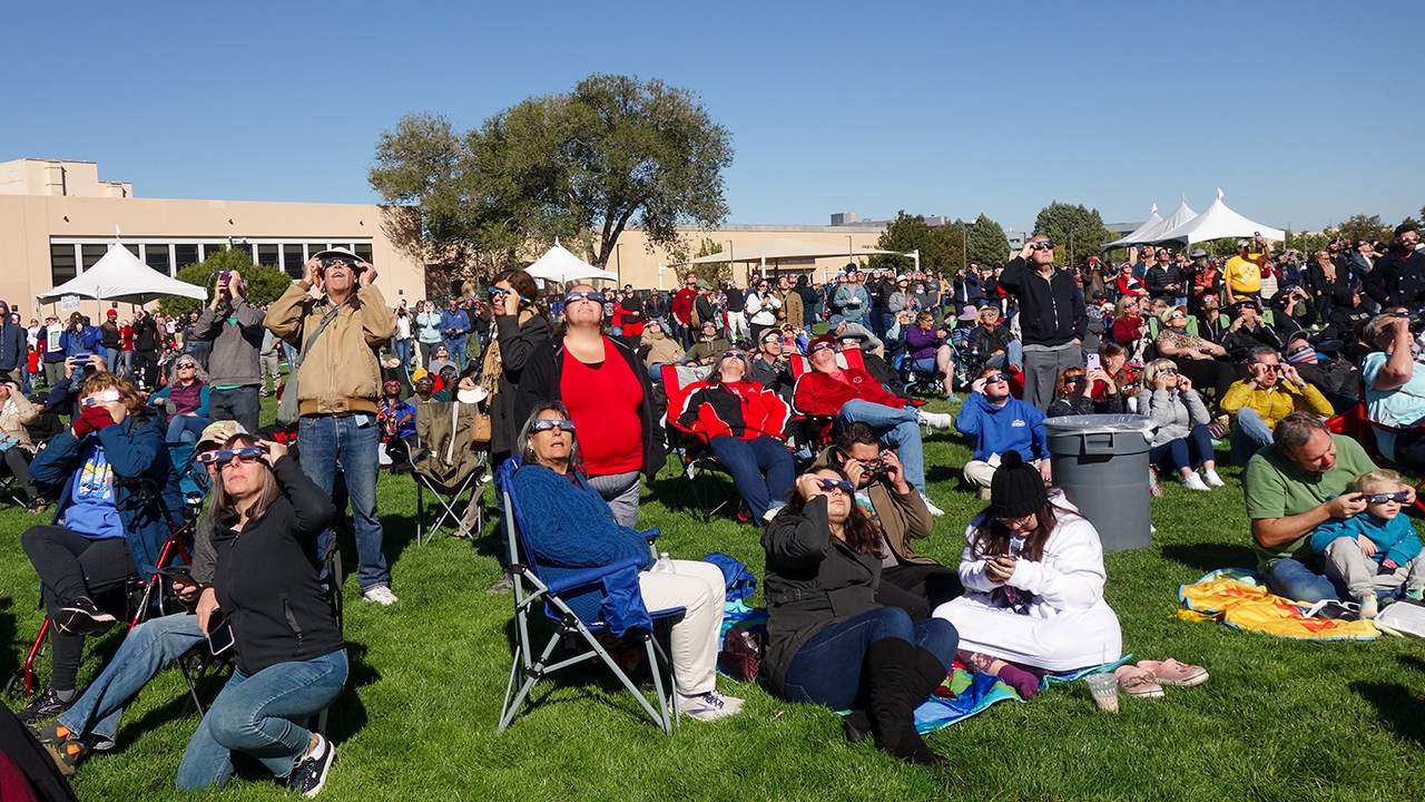 Eclipse viewers lined Johnson Field to get a glimpse of the annular eclipse.