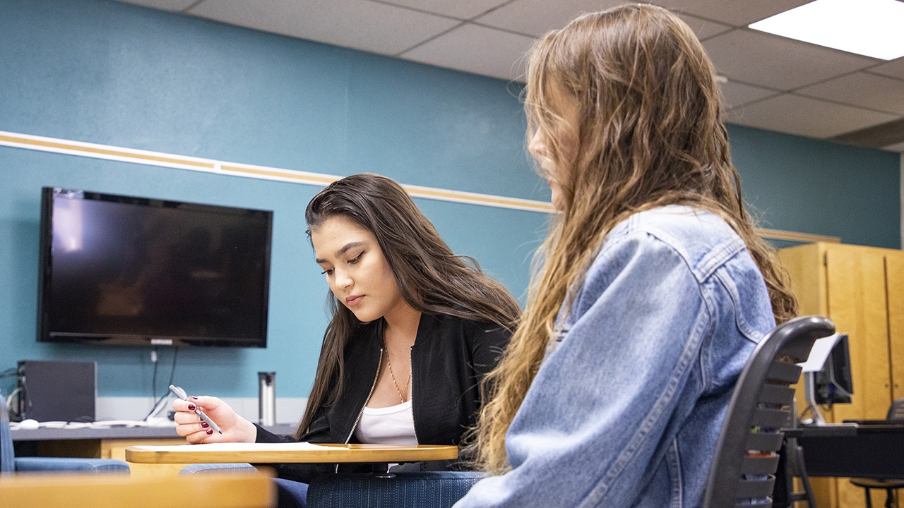 Humanities students study in old building.