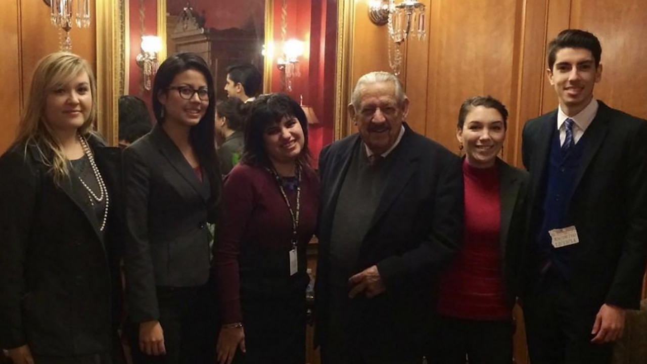 Sen. Fred R. Harris with interns