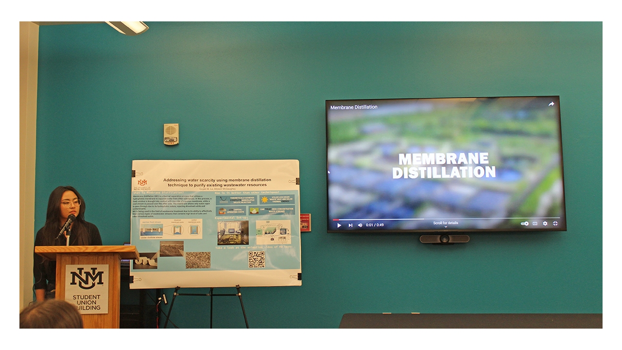 Quyen Le, a chemical engineering major, presents “Addressing Water Scarcity Using Membrane Distillation Technique to Purify Existing Wastewater Resources.”