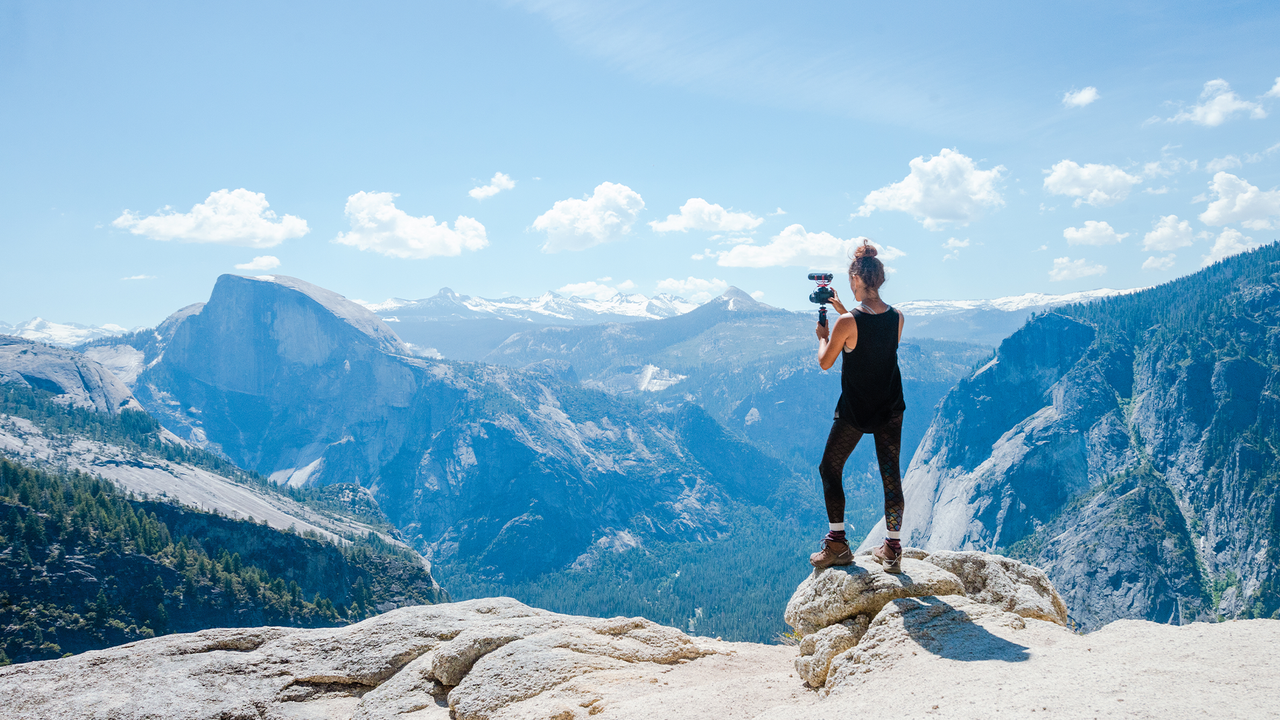 Travel influencer creating Instagram content