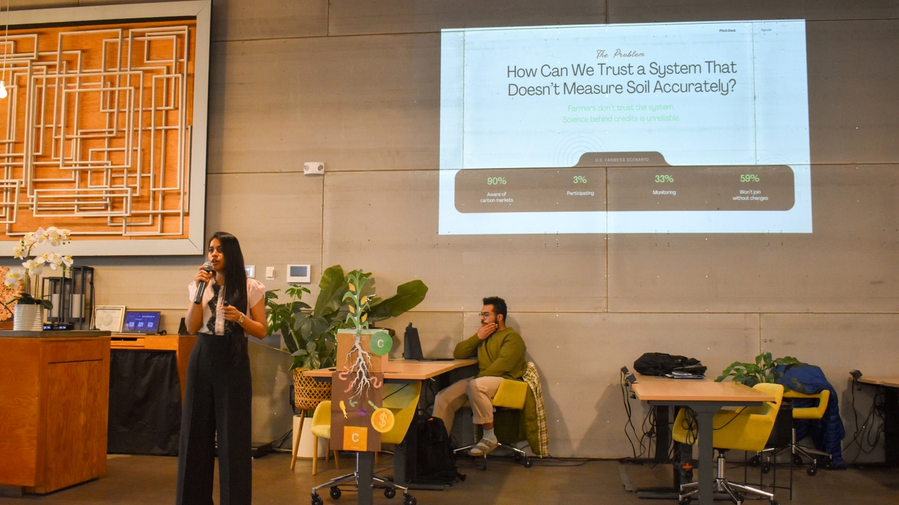 Narkhede on pitch day delivering her presentation for her startup