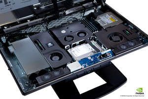 HP Z1-overhead view (w/hood open) of internal components tray (close-up)