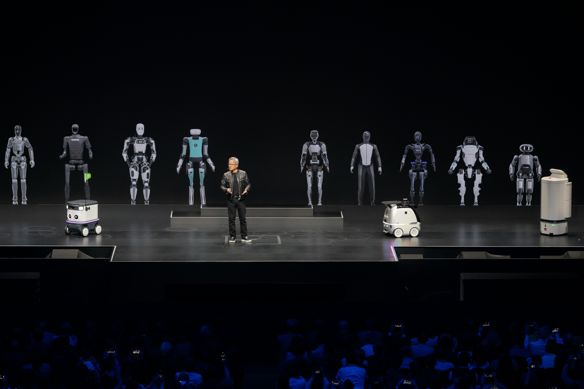 NVIDIA CEO Jensen Huang With NVIDIA-Powered Robots 