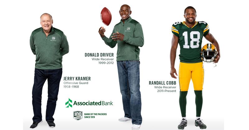 New partnerships with Packers alumni Donald Driver and Jerry Kramer help Associated Bank celebrate 100 seasons with the Packers