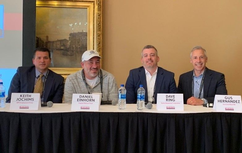 The Smart Business Dealmakers Conference panel included Keith Jochims, QPS Staffing; Dan Einhorn, Capital Midwest; David Ring, Sentry Equipment and Gus Hernandez, Associated Bank. 