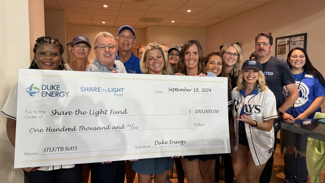 Duke Energy, Tampa Bay Rays team up with $100,000 donation to help Florida customers pay their energy bills
