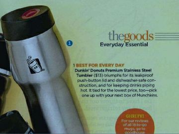 We’re HonoreDD: Dunkin’ Donuts’ Premium Stainless Steel Tumbler Makes Good Housekeeping’s “Top Travel Mugs” of 2012 List
