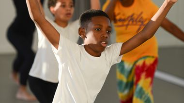 The Ailey School's Ailey Athletic Boys in West African Class during the Opening of The Elaine Wynn & Family Education Wing