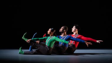 Ailey II's C. Brooks, X. Logan, and E. Vidana in MyKal Stromile's Third Person Point of View. Photo by Nir Arieli