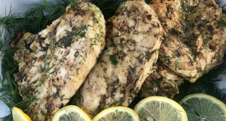 Lemon and herb grilled chicken breasts:  Healthy, tasty, easy.
