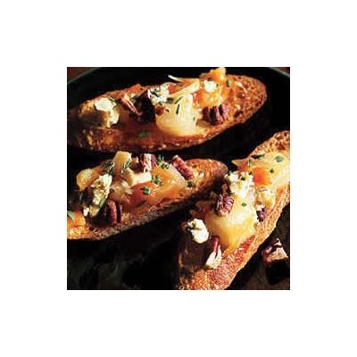 Pear Chutney Bruschetta with Walnuts and Blue Cheese