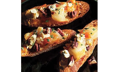 Pear Chutney Bruschetta with Walnuts and Blue Cheese