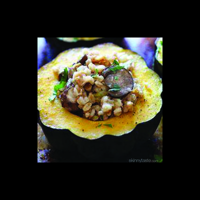Roasted Acorn Squash with Wild Rice and Mushroom Stuffing