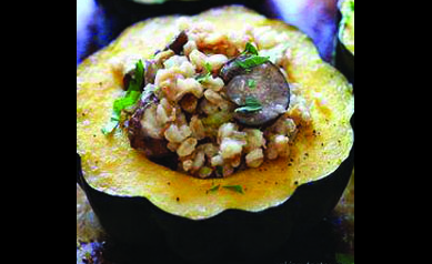 Roasted Acorn Squash with Wild Rice and Mushroom Stuffing
