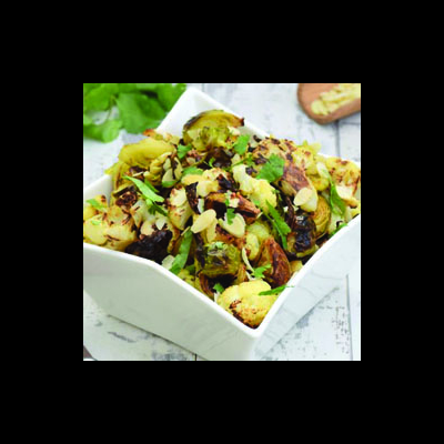 Roasted Cauliflower and Brussels Sprouts with Olives and Pine Nuts