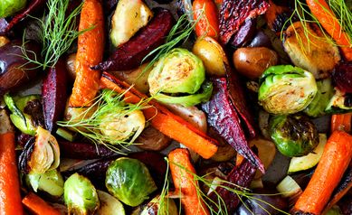 Roasted Vegetable Salad with Honey Vinaigrette and Spiced Almonds