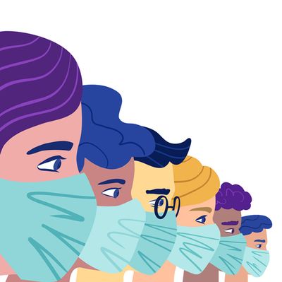 A group of people wearing a protective medical mask to prevent coronavirus. Vector concept of coronavirus quarantine.