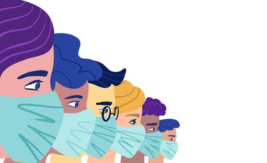 A group of people wearing a protective medical mask to prevent coronavirus. Vector concept of coronavirus quarantine.