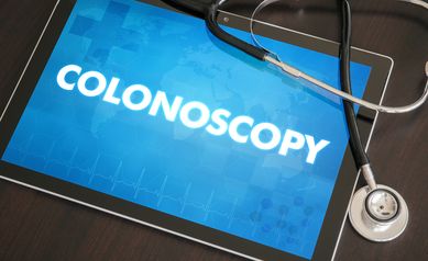 Colonoscopy (gastrointestinal disease related) diagnosis medical concept on tablet screen with stethoscope