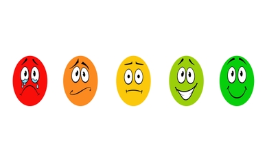 Vector Mood Changing Faces Emotions, Mental Health Concept Icons Isolated on White Background, Red to Green Right.