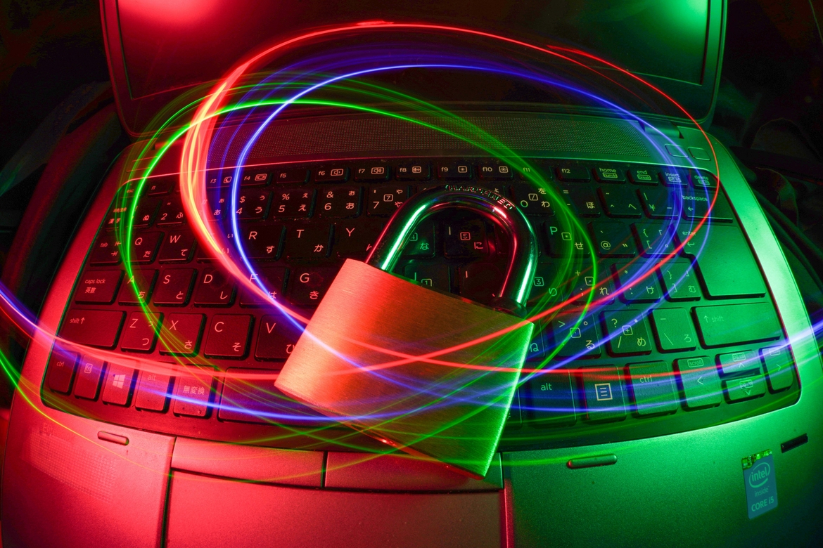 Swirling colors over lock on laptop