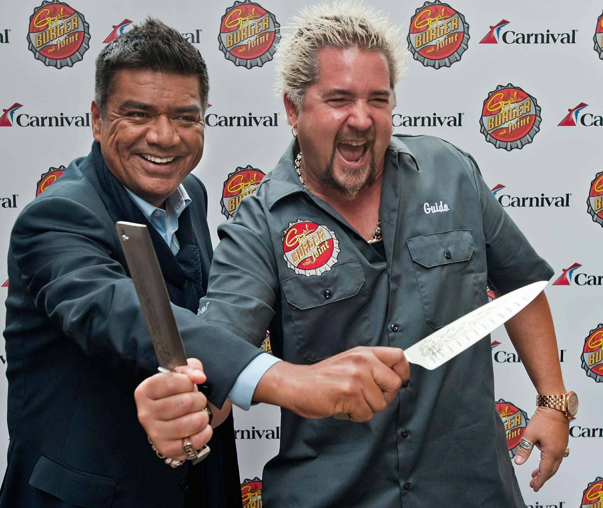 Guy Fieri cooks up some fun with George Lopez at Carnival Cruise Lines event in New York