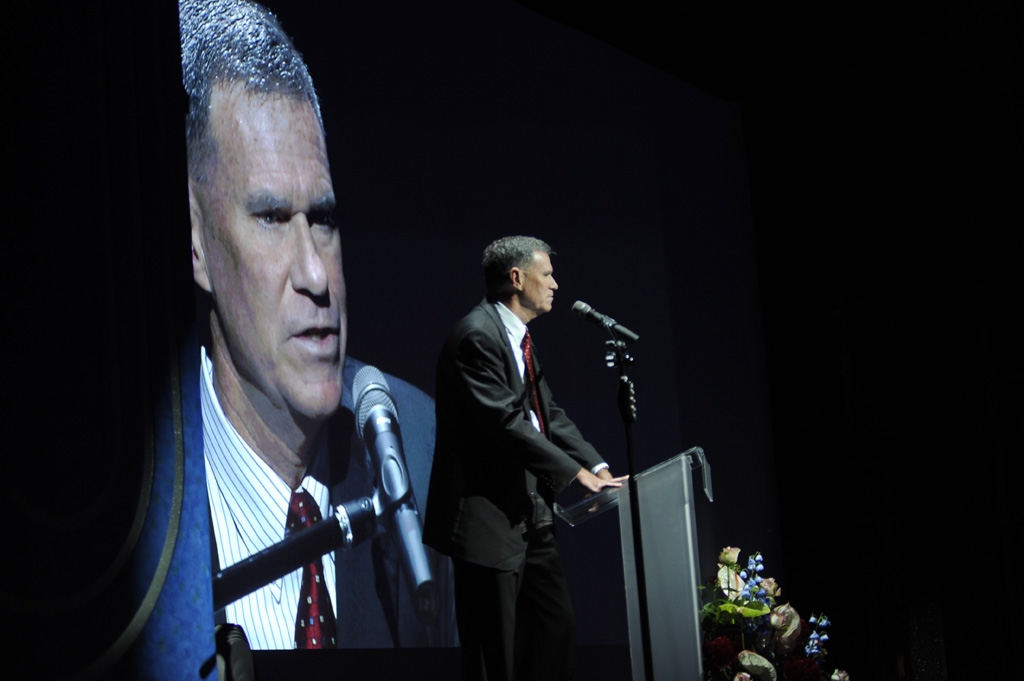 Carnival Cruise Lines' President and CEO Gerry Cahill speaking at the Carnival Breeze's handover ceremony.