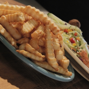 Fries (crinkle cut) close up