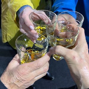 People toasting with whiskey