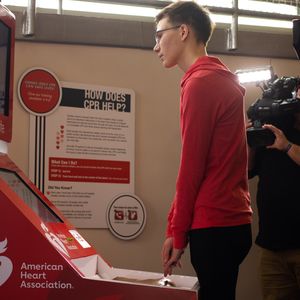Devin Latsko practices Hands-Only CPR