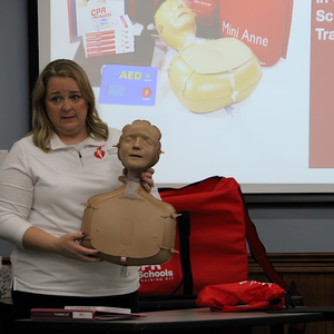 Amber Higbie with CPR Kit